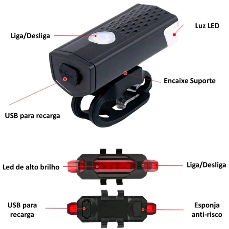 Kit Lanterna e Farol Bicicleta Luz Ultra Led a Prova D'Água - Giga store