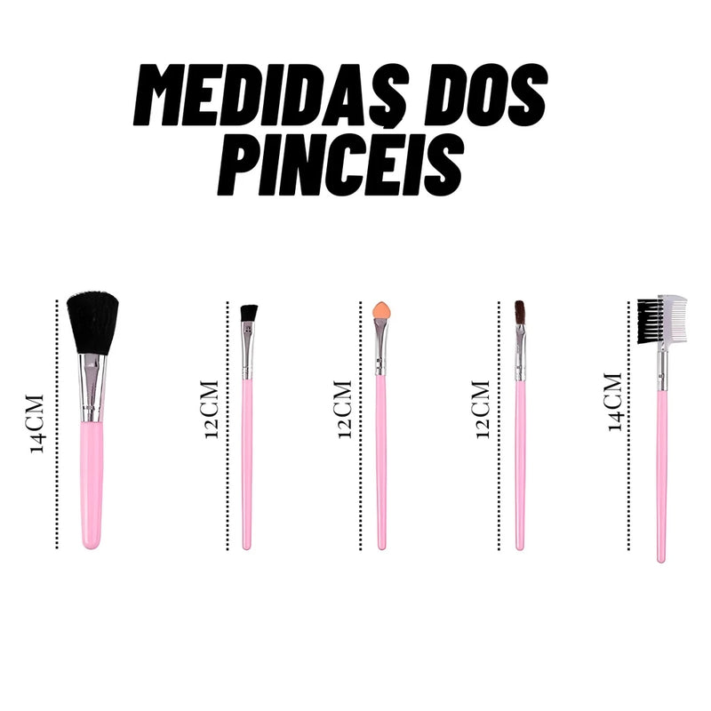 Kit 5 pinceis de maquiagem Profissional para Sombra / Cílios - Giga store