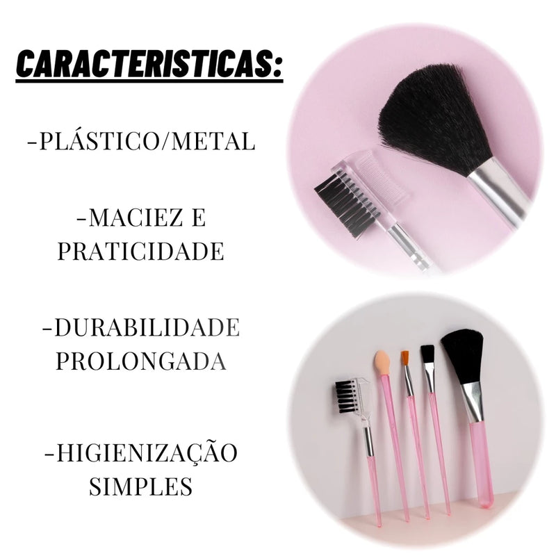 Kit 5 pinceis de maquiagem Profissional para Sombra / Cílios - Giga store