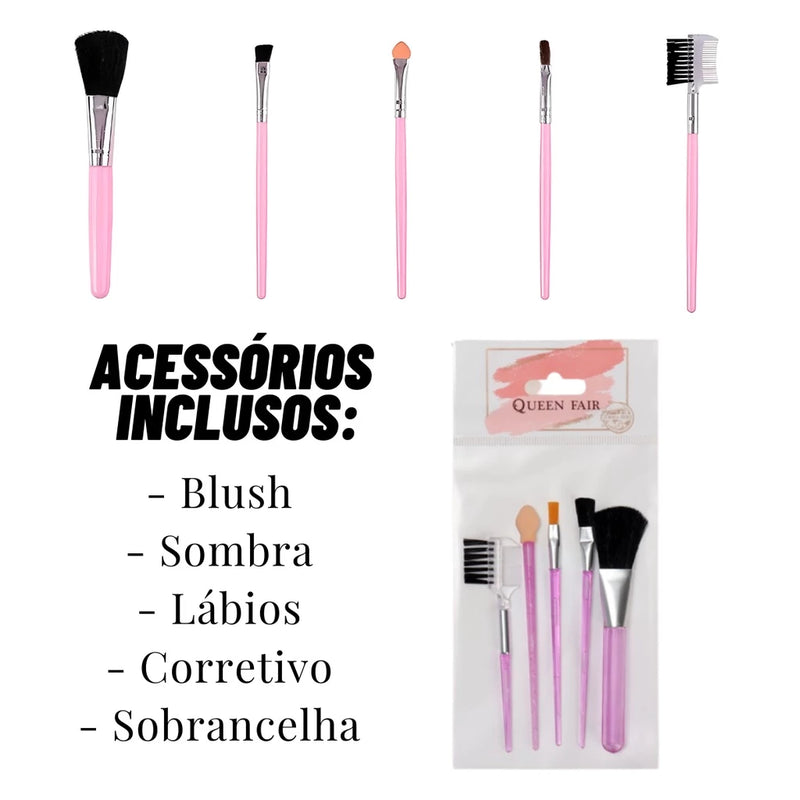 Kit 5 pinceis de maquiagem Profissional para Sombra / Cílios - Giga store