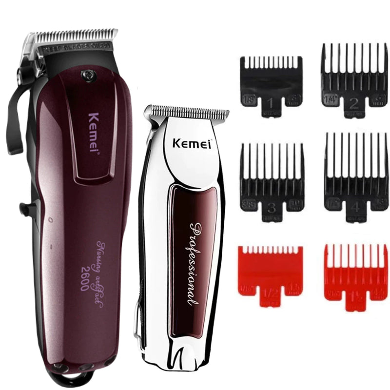 Kit Barbeiro Maquina Corte Profissional Kemei 2600 + Km9163 Maquina Cortar Cabelo - Giga store