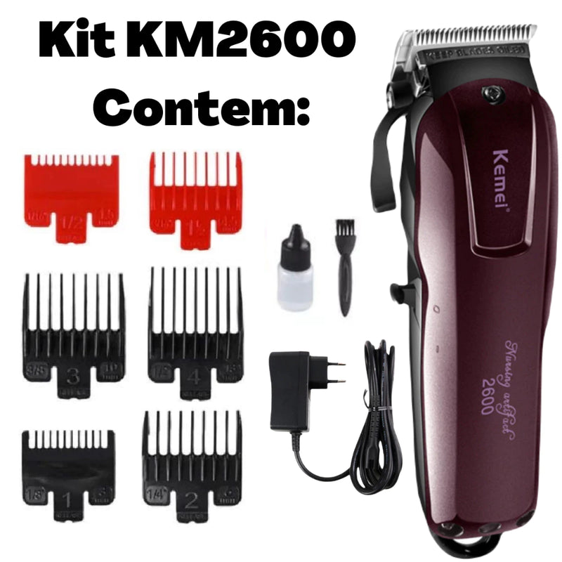 Kit Barbeiro Maquina Corte Profissional Kemei 2600 + Km9163 Maquina Cortar Cabelo - Giga store