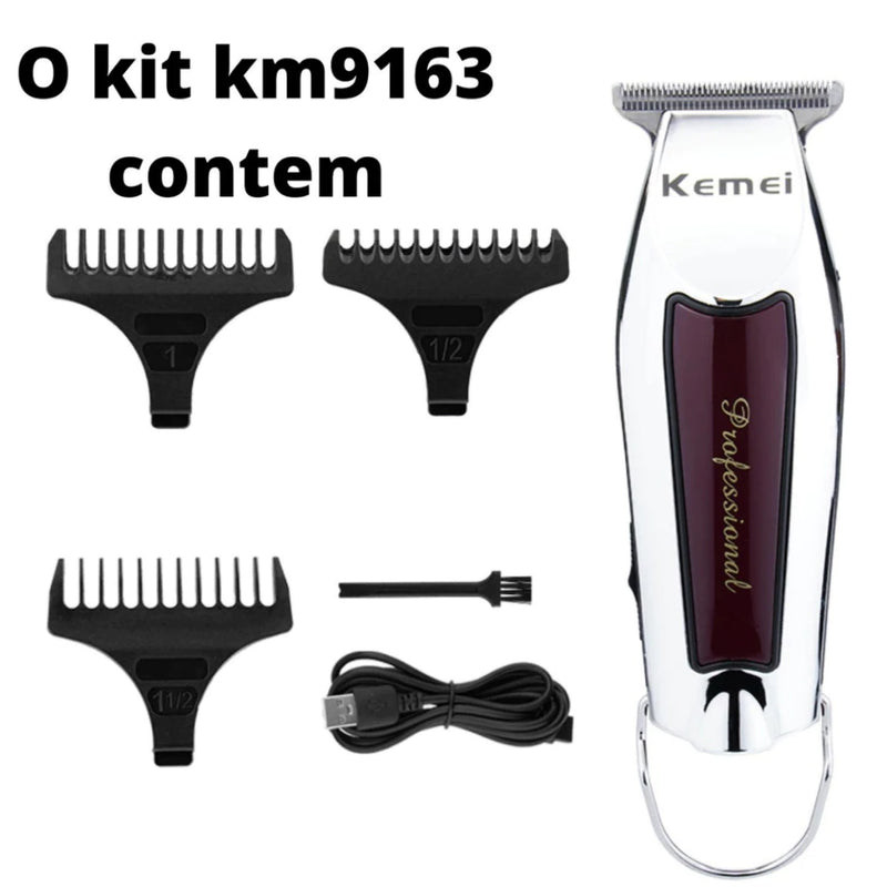 Kit Barbeiro Maquina Corte Profissional Kemei 2600 + Km9163 Maquina Cortar Cabelo - Giga store