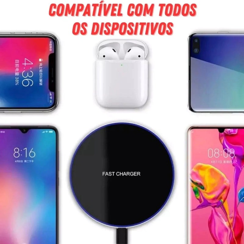 Carregador por Indução Turbo, Carga Rápida, Sem Fio, Wireless, Usb-c,  iPhone 15 14 13 12 11 Pro Max X, Samsung, Xiaomi - Giga store