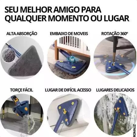 Esfregão, Triangulo, Mop De Limpeza, Ajustável Giratória 360° - Giga store