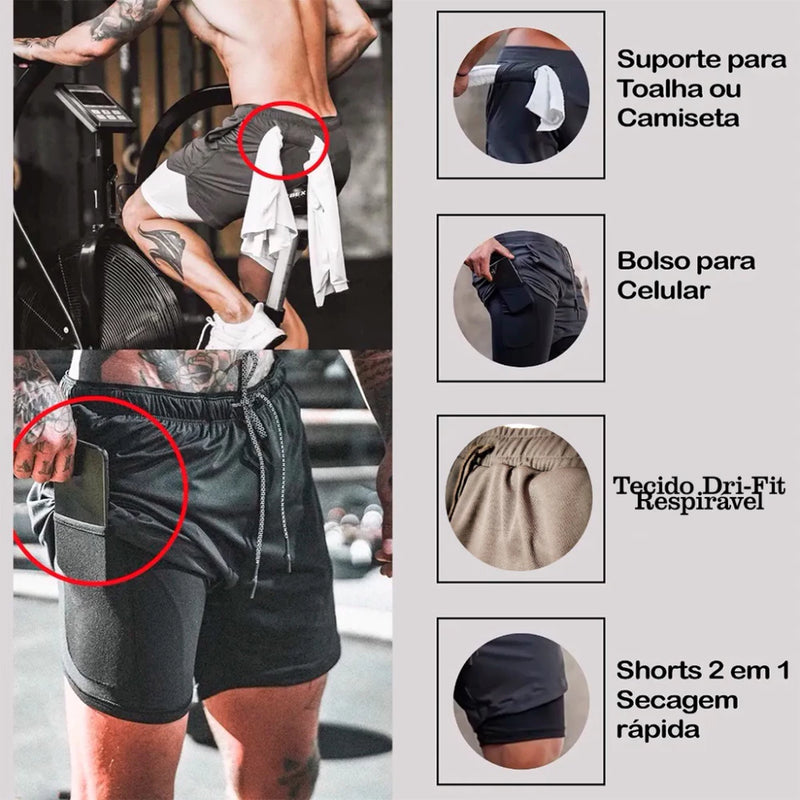 Shorts Masculino, 2 em 1, Com proteção Uv+20 ideal para treinar - Giga store