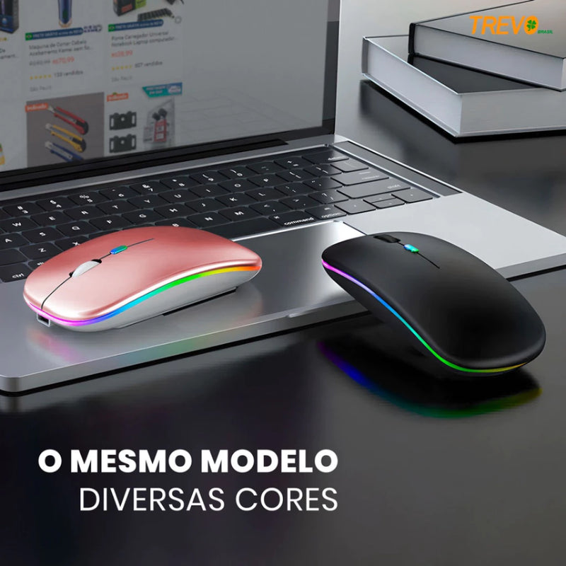 Mouse Sem Fio, Wireless, Recarregável com Led Rgb e Bateria Interna - Giga store