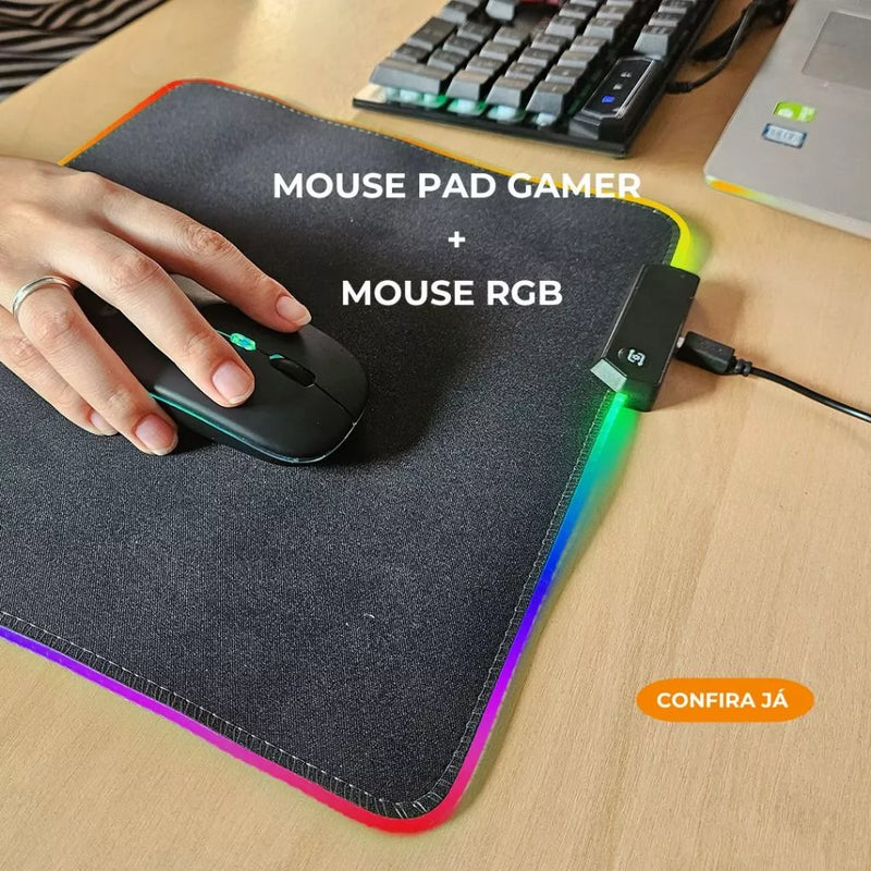 Mouse Sem Fio, Wireless, Recarregável com Led Rgb e Bateria Interna - Giga store