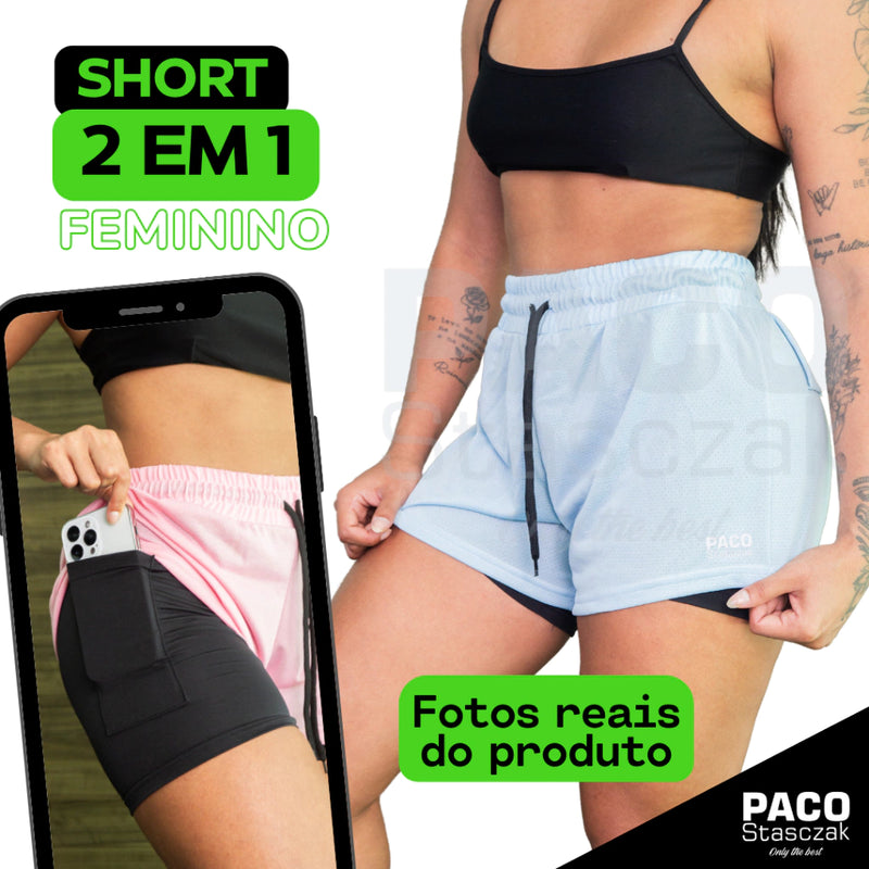 Shorts, 2 em 1 Feminino, Dryfit, Bermuda Dupla Para Treino, Academia ,Caminhada e Outros Esportes- Giga store