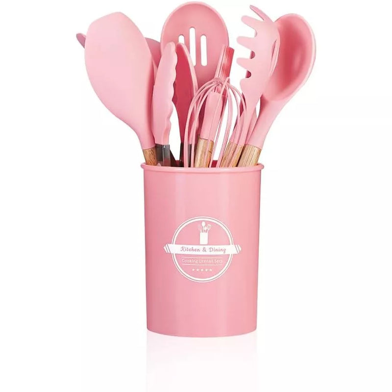 KIT de Utensílios Para Cozinha em Silicone e madeira, 12 Peças - Giga store