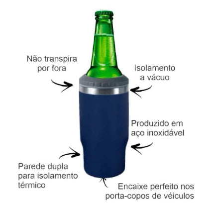 Copo térmico, porta lata, garrafa, long neck, com abridor 420ml - Giga store