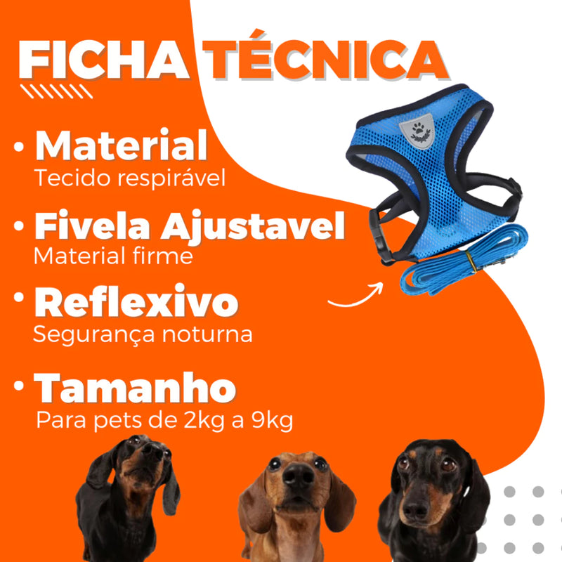 Coleira Peitoral Para Cachorro Pet Ajustável Colete Refletivo + Guia