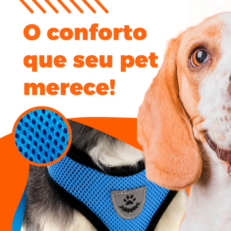 Coleira Peitoral Para Cachorro Pet Ajustável Colete Refletivo + Guia