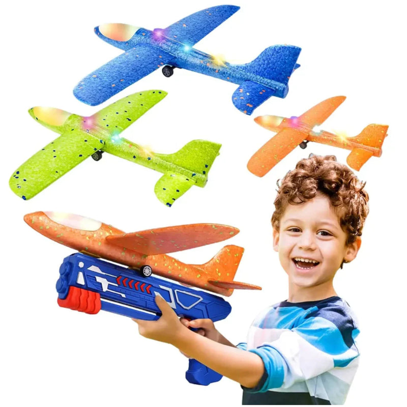 Lançador De Avião (COM LUZ) Planador Brinquedo Infantil De Espuma Catapulta - Giga store