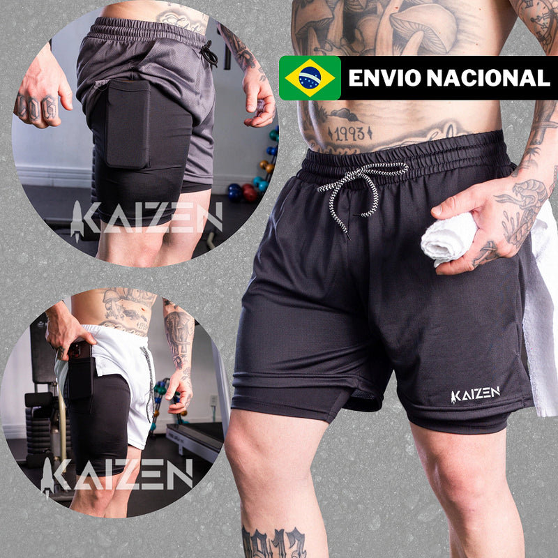 Shorts Masculino, 2 em 1, Com proteção Uv+20 ideal para treinar - Giga store