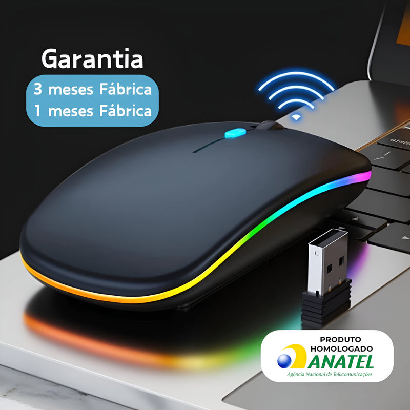 Mouse Sem Fio, Wireless, Recarregável com Led Rgb e Bateria Interna - Giga store