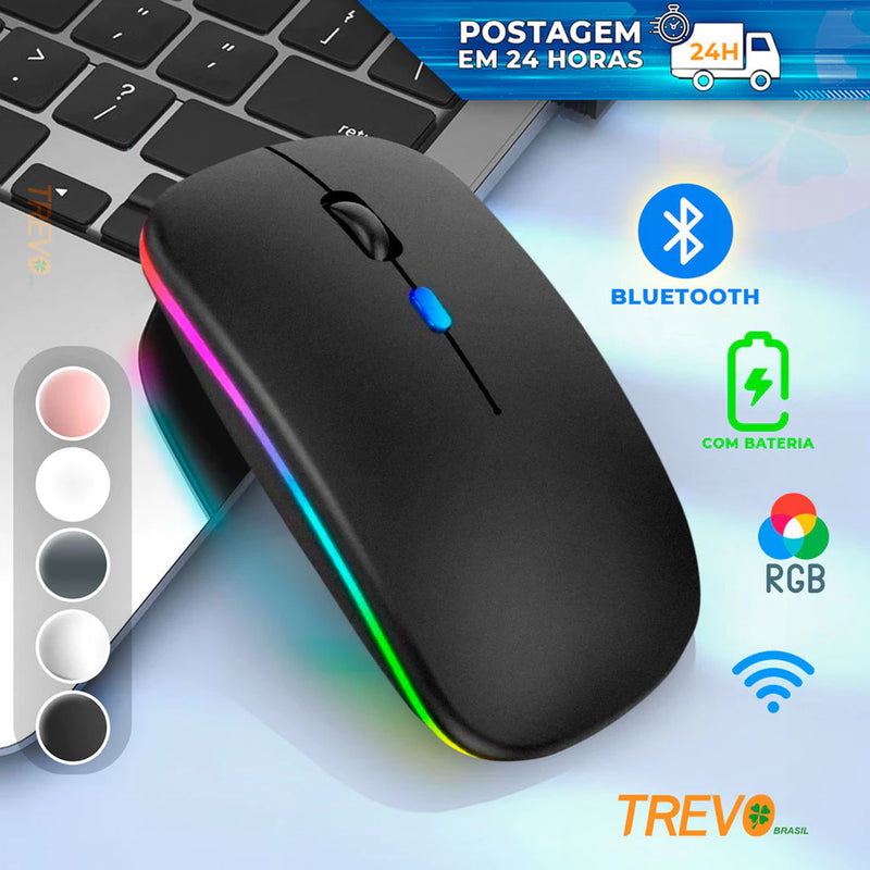 Mouse Sem Fio, Wireless, Recarregável com Led Rgb e Bateria Interna - Giga store